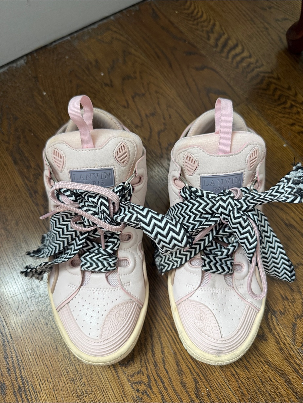 Lanvin Blush Pink Curb Sneakers with Chevron Laces